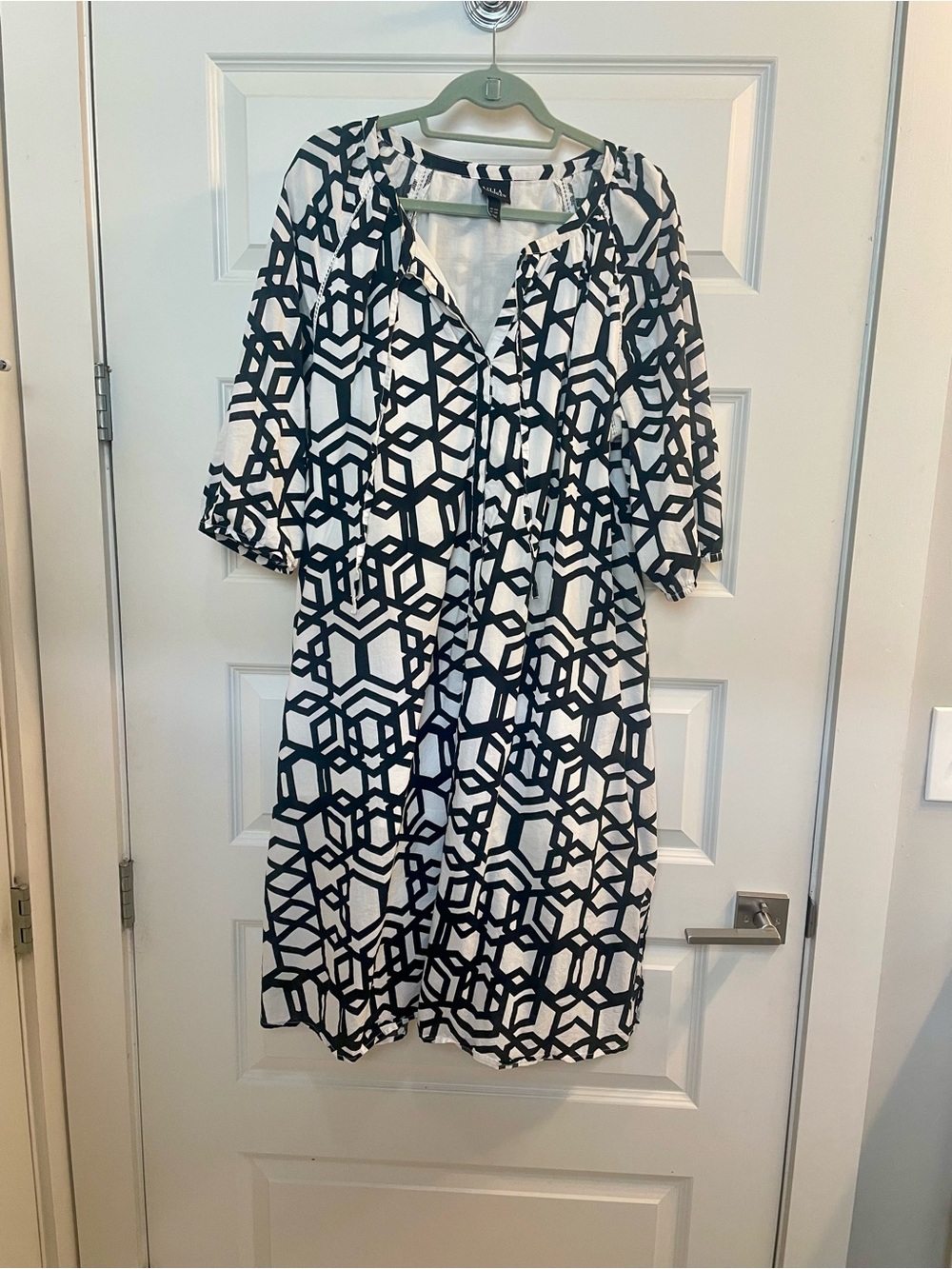 Ulla Popken Black & White Geometric Midi Dress, size 14-16
